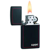 Zippo Windproof Lighter Slim Black Matte W-zippo Logo & Red Border