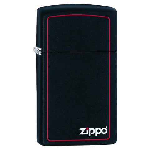 Zippo Windproof Lighter Slim Black Matte W-zippo Logo & Red Border