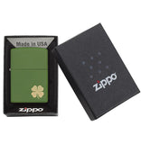 Zippo Windproof Lighter Lucky Cliover Design Green Matte Finish