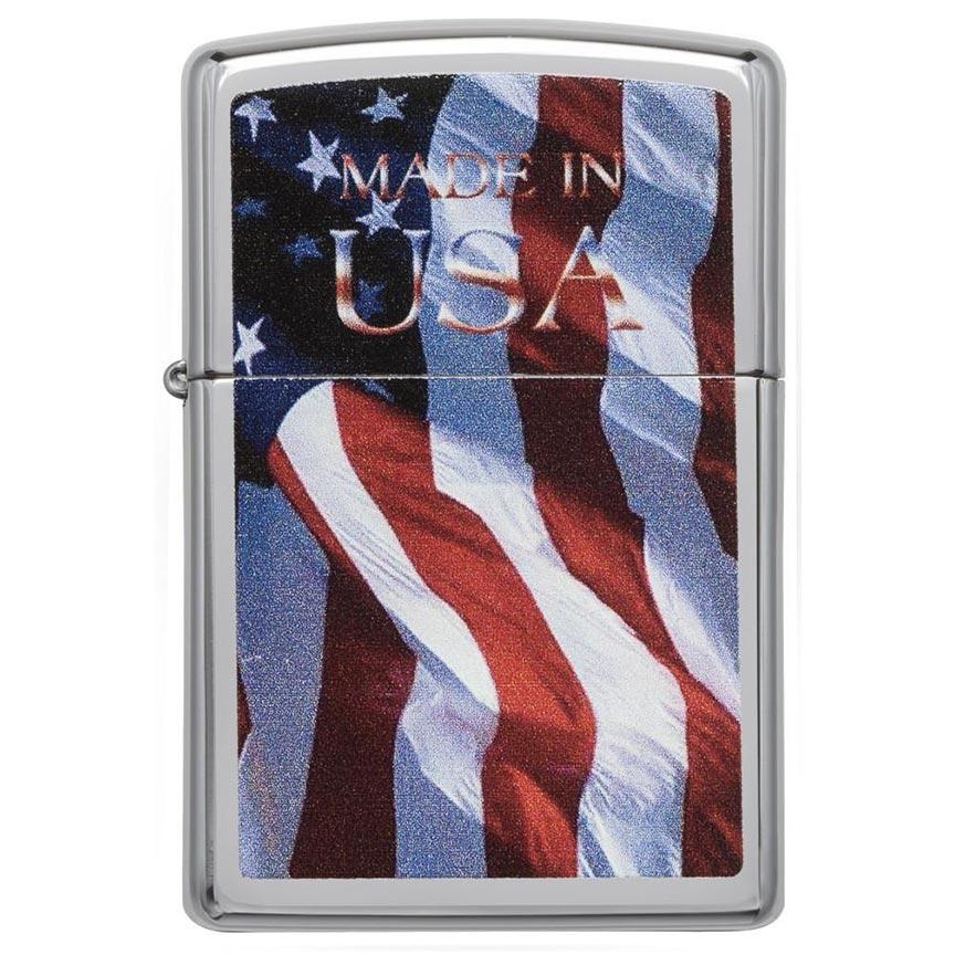 Zippo Windproof Lighter Made In Usa Flag High Polish Chrome Finish