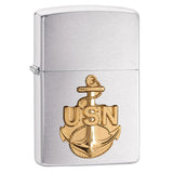 Zippo Windproof Lighter Navy Anchor Emblem Brushed Chrome