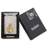 Zippo Windproof Lighter Navy Anchor Emblem Brushed Chrome