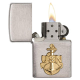 Zippo Windproof Lighter Navy Anchor Emblem Brushed Chrome