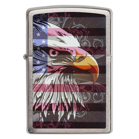 Zippo Windproof Lighter Eagle Flag Brushed Chrome