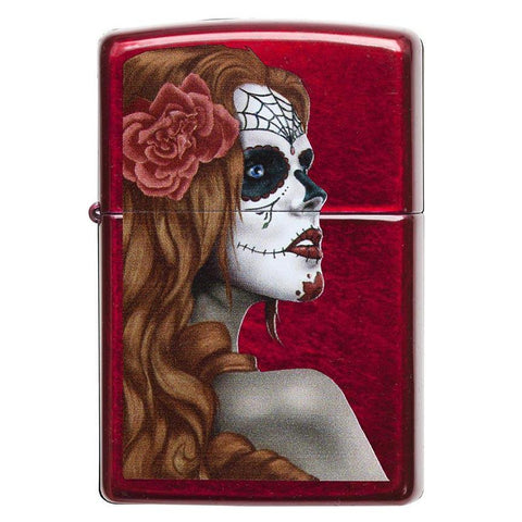 Zippo Windproof Lighter Day Of Dead Girl Candy Apple Red Translucent Finish
