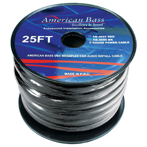 American Bass 0 Gauge Black 25 Ft. Roll(ab4655bk25ft)