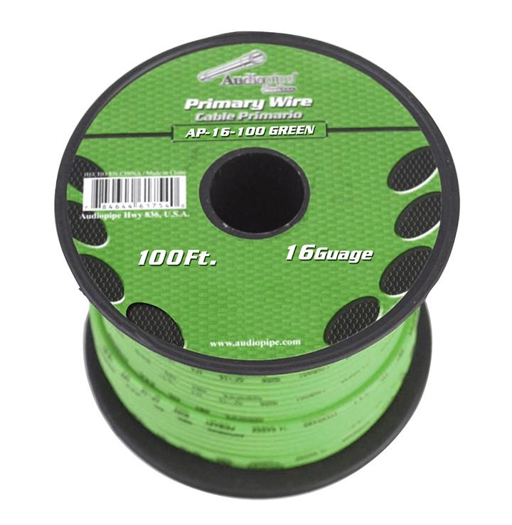 Audiopipe 16 Gauge 100ft Green Primary Wire