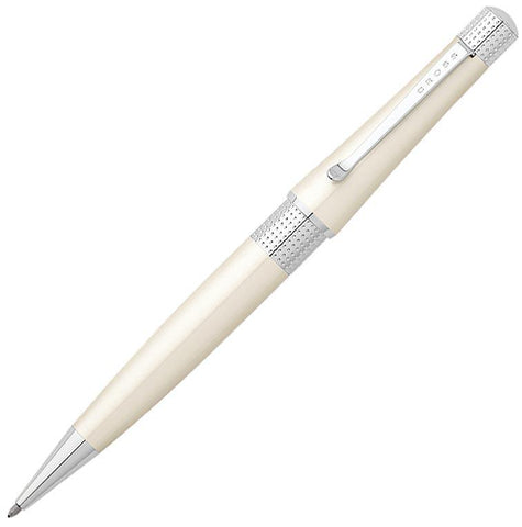 Cross Beverly Pearlescent White Lacquer Ballpoint Pen Medium Tip Black Ink