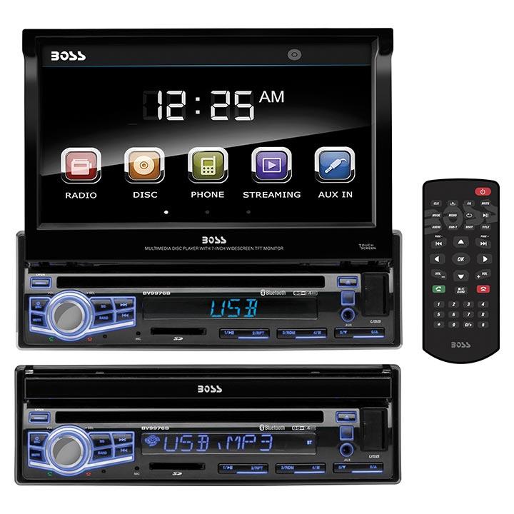 Boss 7" Flip-out Single Din Receiverbluetooth Dvd-cd Usb-sd Front Aux Input