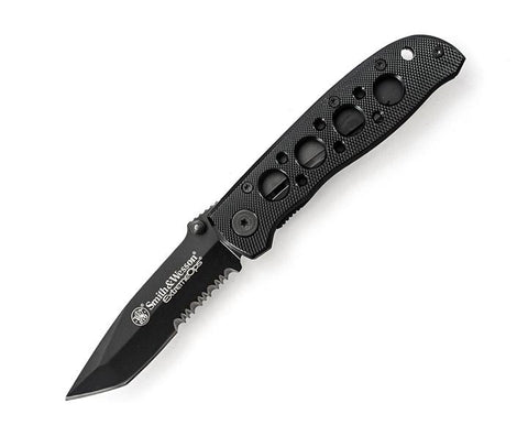 Smith & Wesson Ext Ops Liner Lock Fold Knife Partial Serrated Drop Pnt Tanto Blade Alum Hndl