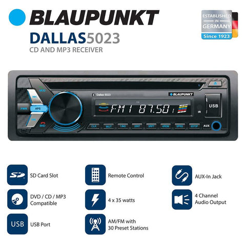 Blaupunkt Head Unit Am-fm-cd-bt-usb-remote- Detachable Face