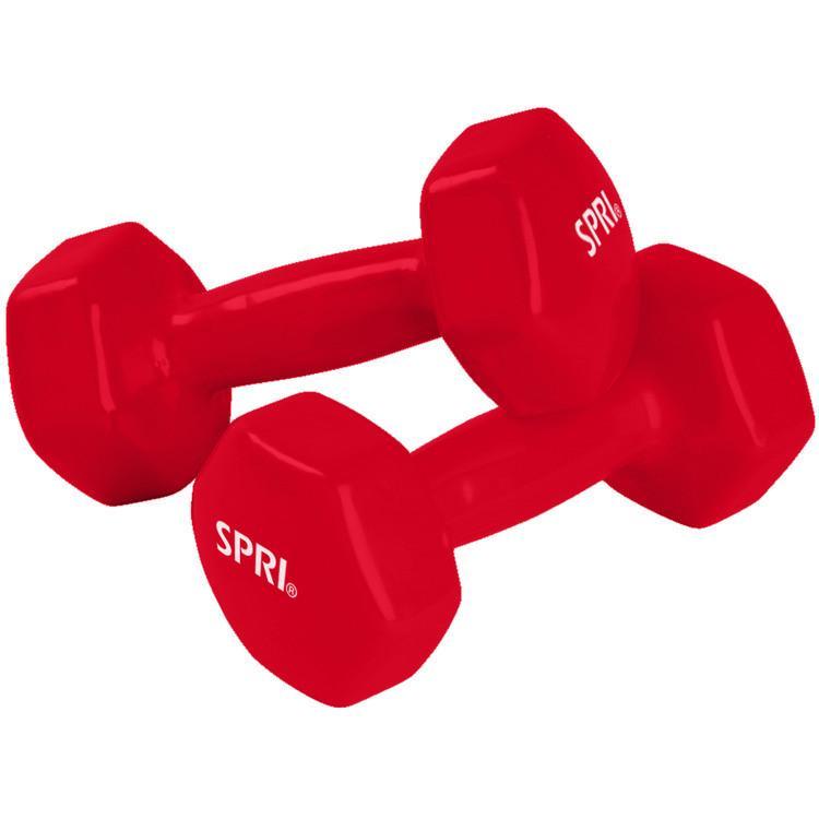 Spri Deluxe Vinyl Dumbbells  4lb Pair  Light Gray