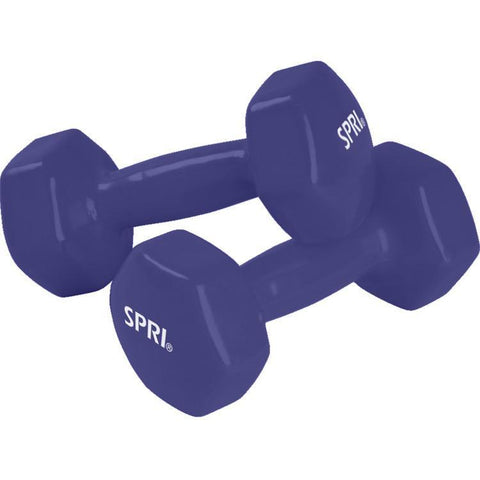 Spri Deluxe Vinyl Dumbbells  7lb Pair  Dark Purple