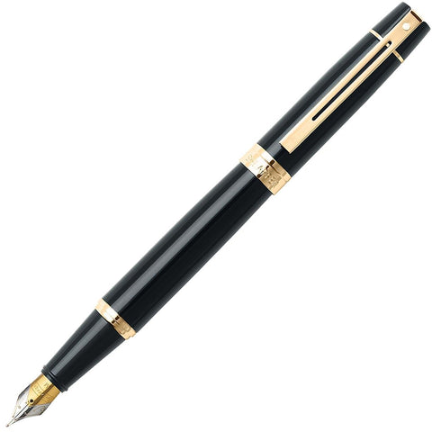 Cross Sheaffer 300 Glossy Black W Gold Trim Fountain Pen: Fine Nib