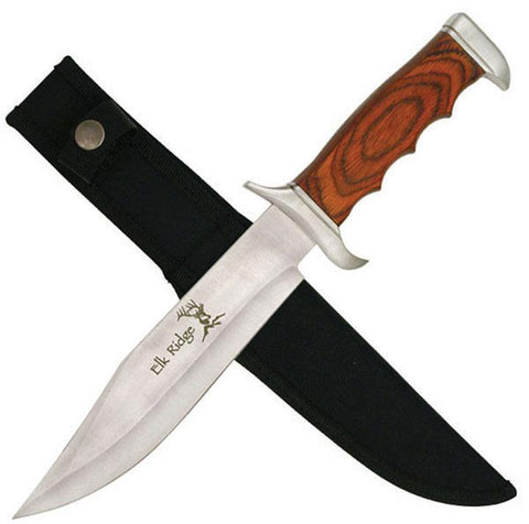 Elk Ridge Fixed Blade Knife 12.5" Overall Wood Handle With Sheath