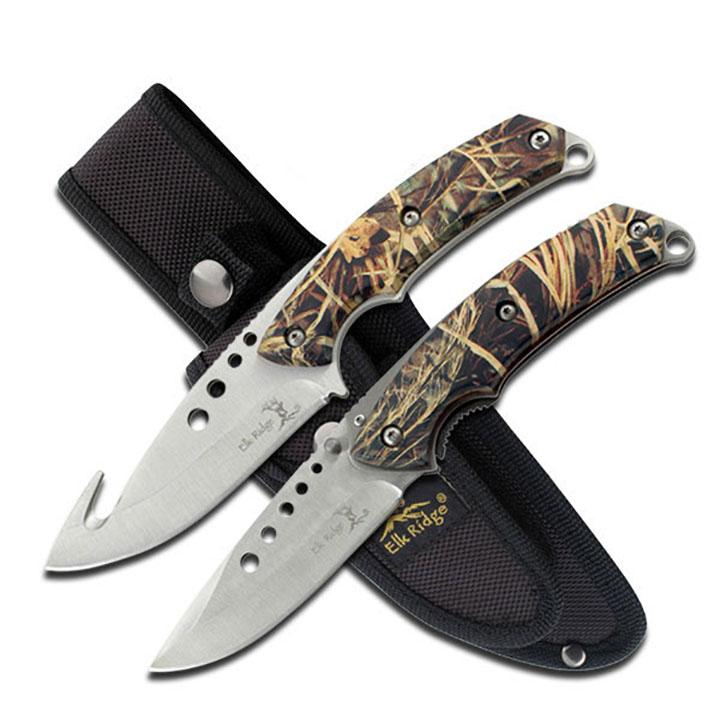 Elk Ridge Hunting Knife Set 2 Piece Set Jungle Camo Handle