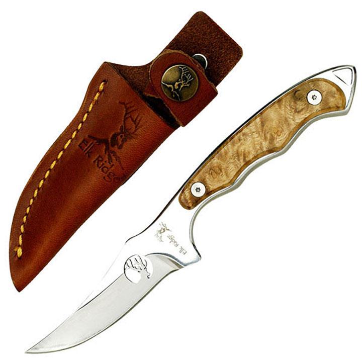 Elk Ridge Fixed Blade Knife 7" Overall Burl Wood Handle With Sheath