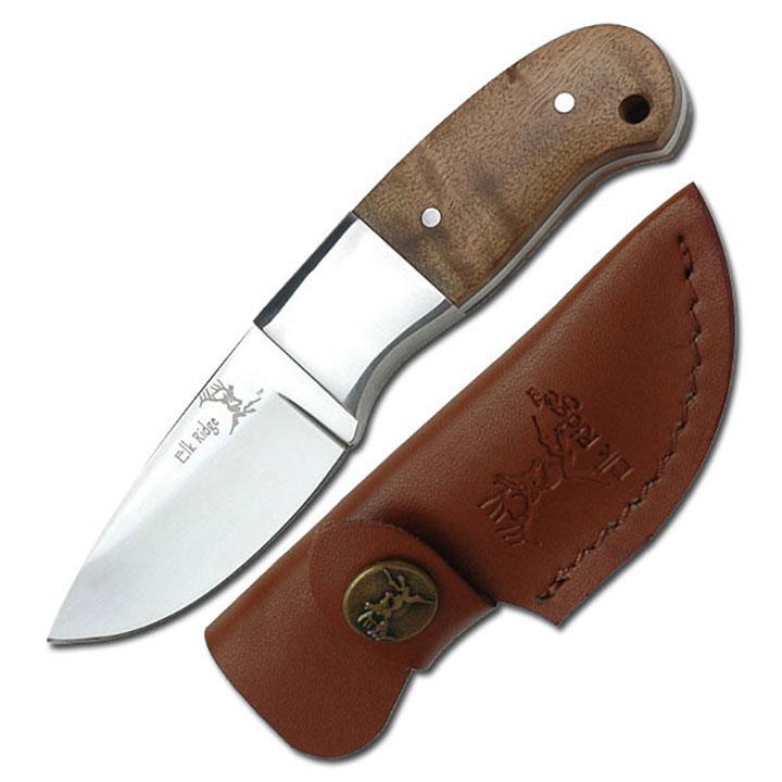 Elk Ridge Fixed Blade Knife 5" Overall Burl Wood Handle With Sheath