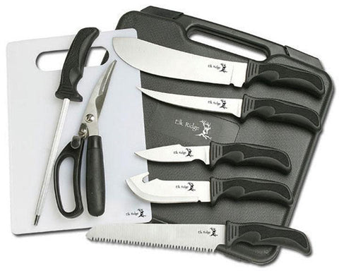 Elk Ridge Hunting Knife Set 9 Pc Black Fiber Handle
