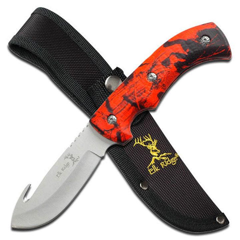 Elk Ridge Fixed Blade Knife 8.75" Overall Red Forest Handle