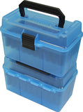 Mtm Deluxe Ammo Box 50 Round Handle 22-250 243 308 Clear Blue