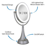 Zadro Next gen. led cordless-adapter Oval Double Sided 1x & 10x Mag. Satin Nickel