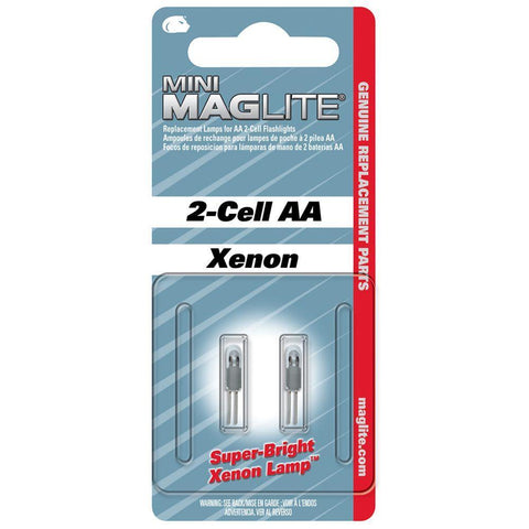 Mini Maglite Xenon Replacement Lamp For Mini 2-cell Aa Flashlight Bi-pin 2 Pack