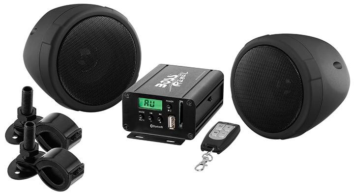 Boss Motorcycle-utv Speaker And Amplifier System Usb-sd-fm 3" Waterproof Speakers Black