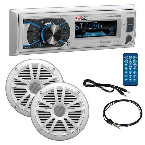 Boss Marine Single Din Media Receiver With Bluetooth Pair 6.5" Speakers Antenna Aux