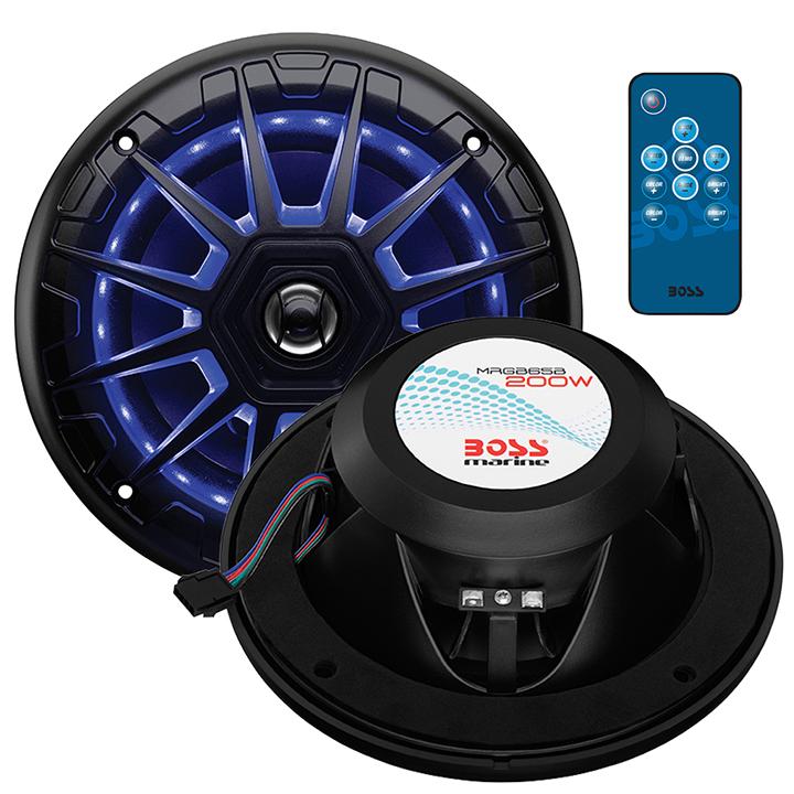 Boss 6.5" 2-way Marine Speaker With Rgb Lights(pair) 200w Black