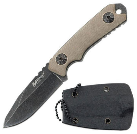 Mtech Neck Knife 4.75" Overall Stonewashed Bladetan Color G10 Handle