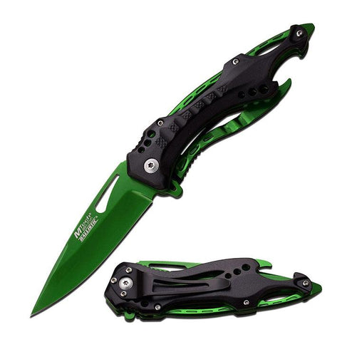 Mtech Spring Assisted Knife 4.5" Closed Green Half Serrated Blade