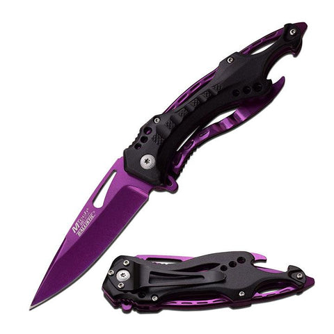 Mtech Spring Assisted Knife 4.5" Closed  Purple Half Serrated Blade