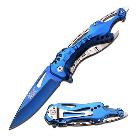 Mtech Spring Assisted Knife 4.5" Closed Blue Ti-coated Blade