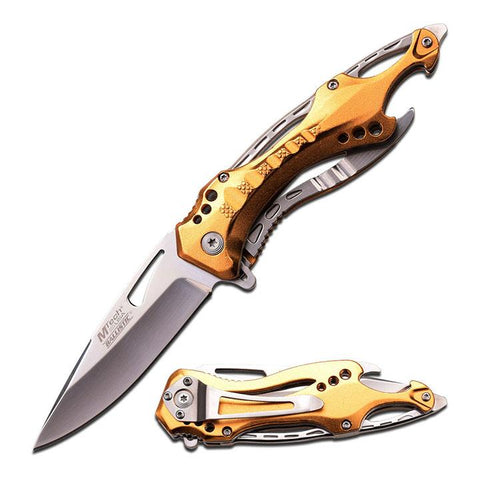 Mtech Spring Assisted Knife 4.5" Closed Mirror Finished Blade Gold Aluminum Handle