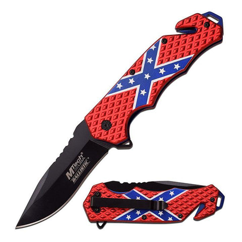 Mtech Spring Assisted Knife 4.75" Closed Red Anodized Aluminum Handle With Painted Csa Star Stripe