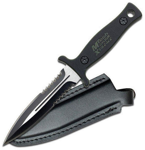 Mtech Xtreme Tactical Fixed Blade Knife  Black Two Tone Double Half Serrated Blade
