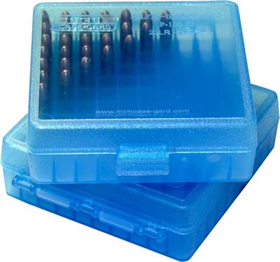 Mtm Ammo Box 100 Round Flip Top For .22 Lr 25 Acp Clear Blue