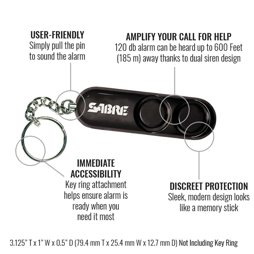 Sabre Personal Alarm With Key Ring - Black