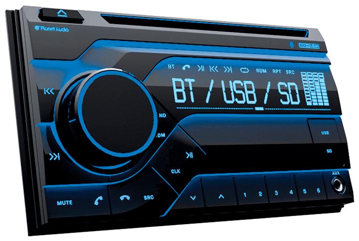 Planet Double Din Mp3-cd-am-fm Receiver Bluetooth Multi Color Display