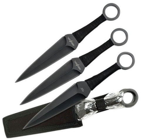 Perfect Point Throwing Knife Set Of 3 Black Blades Cord-wrapped Handles 12" Overall