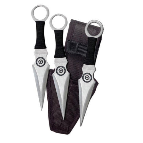Perfect Point Throwing Knife Set Of 3 Silver Blades Black Cord-wrapped Handles 6.5" Overall