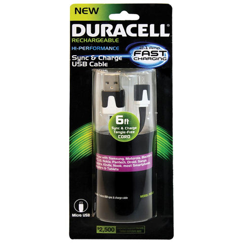 Duracell Standard Usb To Micro Usb Sync And Charge Cable 6' (black)