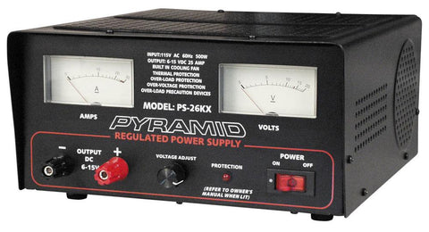 Power Supply Pyramid 25 Amp 6-15 Volt W-cooling Fan