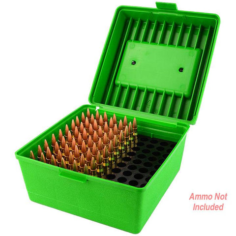 Mtm Deluxe Ammo Box 100 Round Handle 22-250 To 458 Win Green