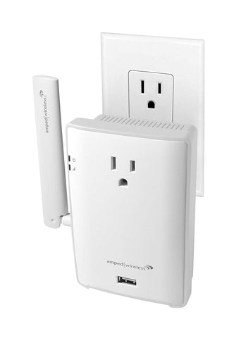 Amped High Power Plug In Wi Fi Range Extender Pass Thru Outlet Usb Charging