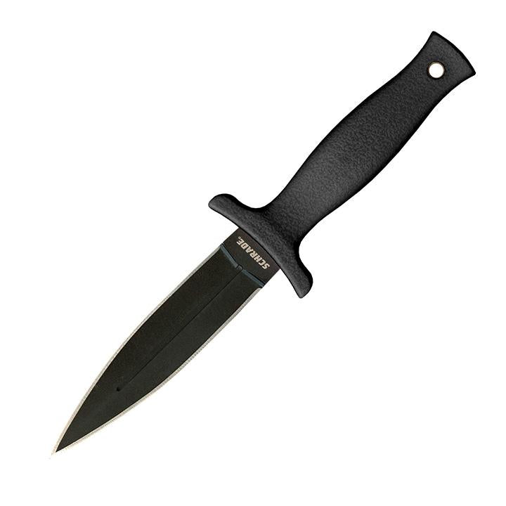 Schrade 7" Double Edged Boot Knife  Steel Rubber Grip Leather Sheath