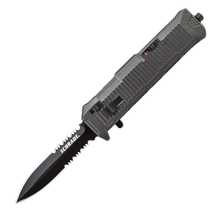 Schrade Schotf8bs Otf Assist Finger Actuator Black 40% Serrated Spear Point Blade