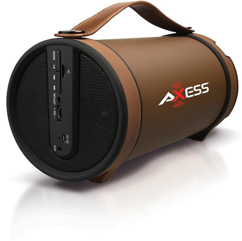 Axess Brown Portable Bluetooth Indooroutdoor 2.1 Hifi Cylinder Loud Speaker With Builtin 4 Inch Sub