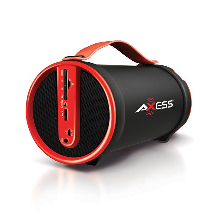 Axess Red Portable Bluetooth Indooroutdoor 2.1 Hifi Cylinder Loud Speaker With Builtin 4 Inch Sub